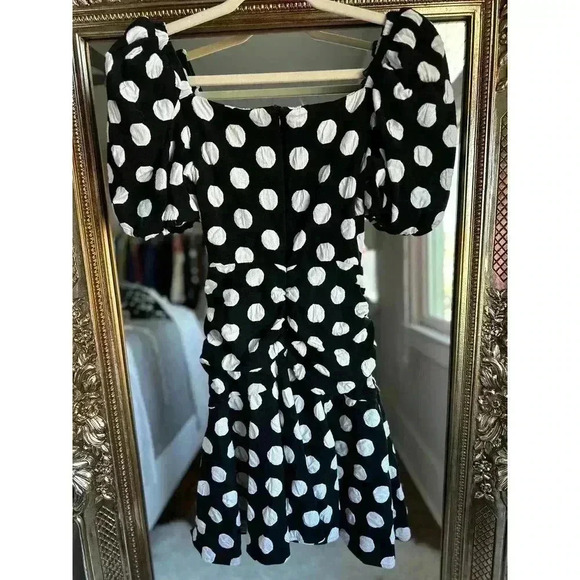 Autumn Adeigbo Bianca Puff Sleeve Black Polka Dot Mini Dress - Picture 6 of 11